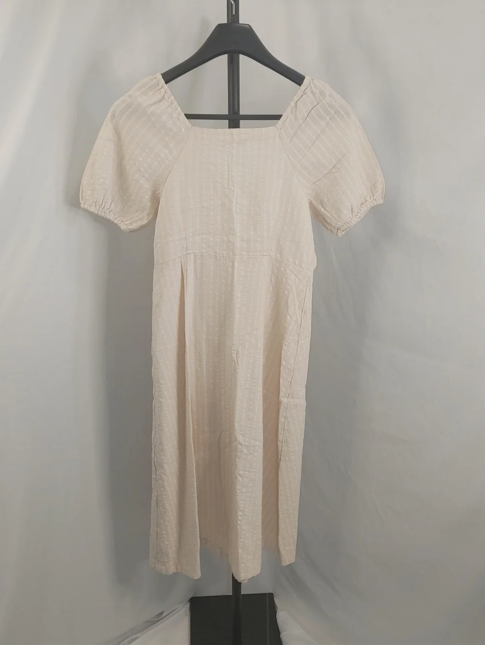 Madewell Cream Textured Button Front Midi Dress Size 6 Puff Sleeve - Picture 8 of 11